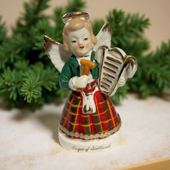 Art Gift Corporation Other - Vintage 1958 Angel Of Scotland Figurine By Art Gift Corp 4.5" Tall Plaid Kilt &